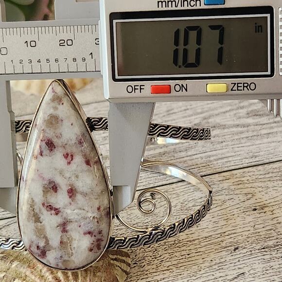 Wide Silver Cuff, Fire Whisper Cinnabrite Cuff Bracelet - Picture 7 of 9